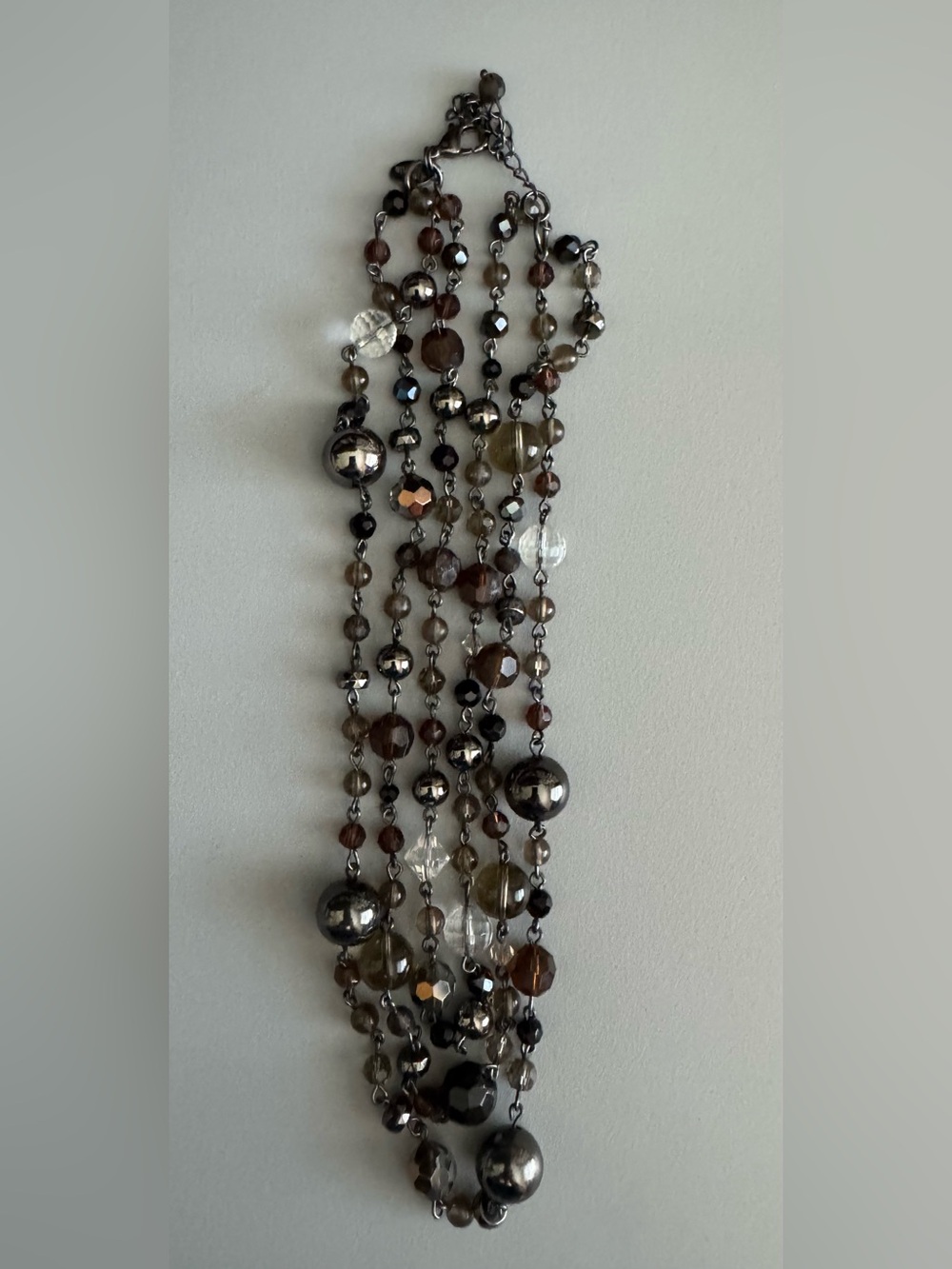 Lia Sophia Multi-Strand Beaded Necklace in Smoky Brown and Gunmetal